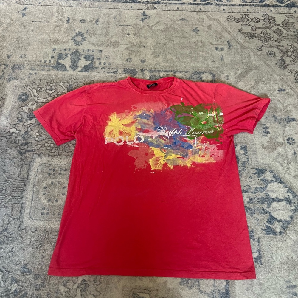Vintage Y2K Polo Ralph Lauren Floral Graphic T Shirt Tee Pink M
